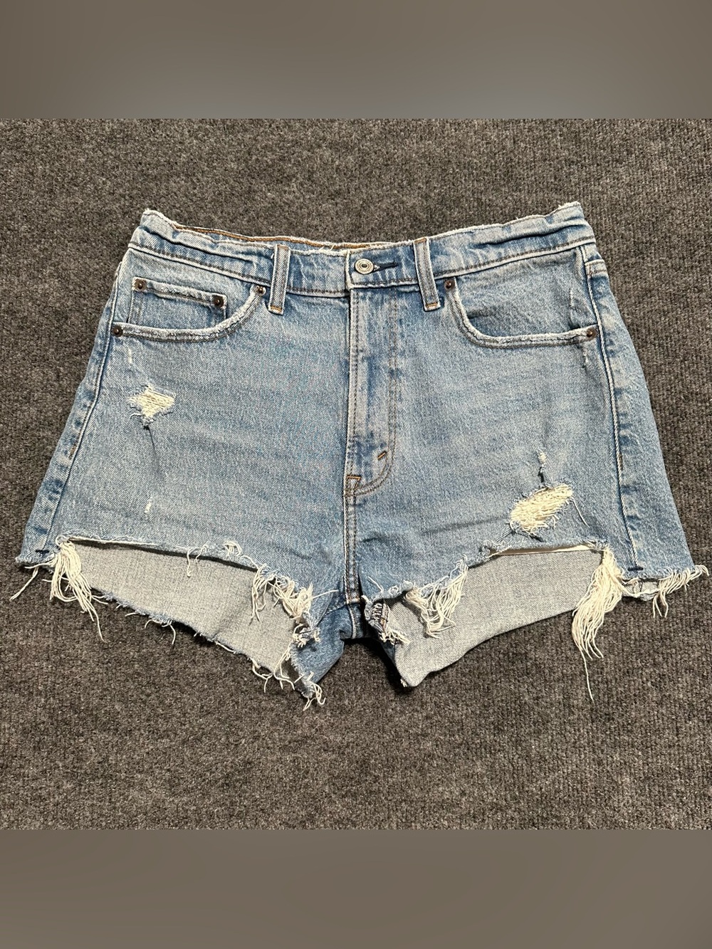Abercrombie & Fitch Light Blue Distressed Denim Mom high rise Shorts